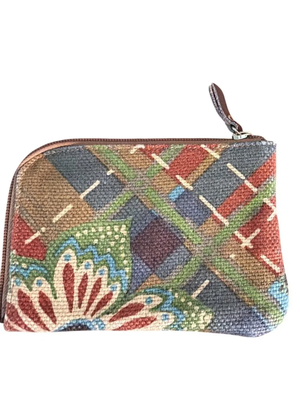 Spartina 449 Linen Leather Zipper Around Pouch Coin Purse Mermaid 6
